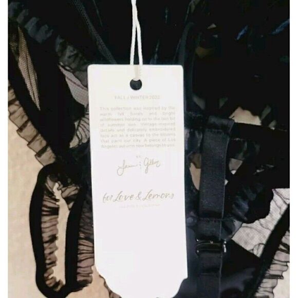 For Love and Lemons Margot Embroidered Bodysuit Sheer Panel Velvet Trim XS NWT - Picture 9 of 12